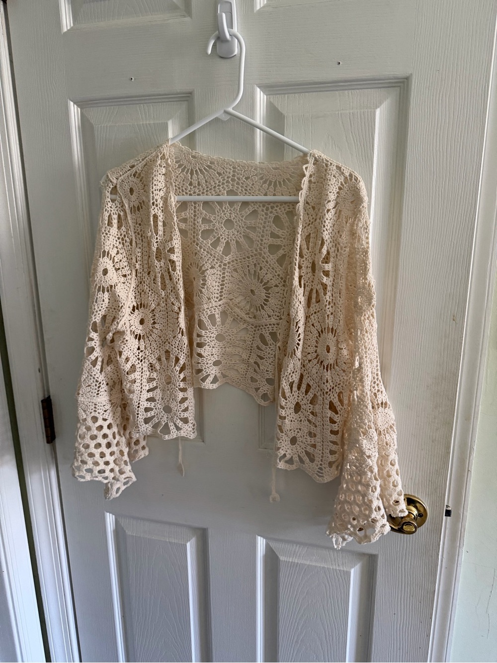 Cream Crochet Open-Front Women’s Sweater Cardigan